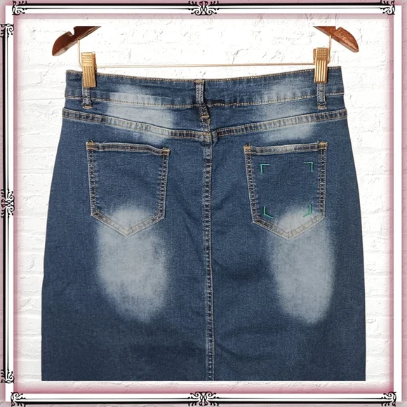 Blue Denim Midi Jean Skirt Size XL - Picture 7 of 9